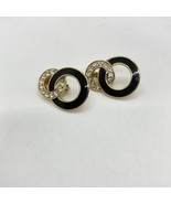 Vintage Trifari Clip On Earrings Black Enamel Clear Crystal Gold Tone Si... - £14.79 GBP