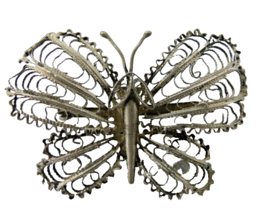 Antique Victorian Sterling Silver Butterfly Brooch Pin Filigree 1.5&quot; Hig... - $9.89