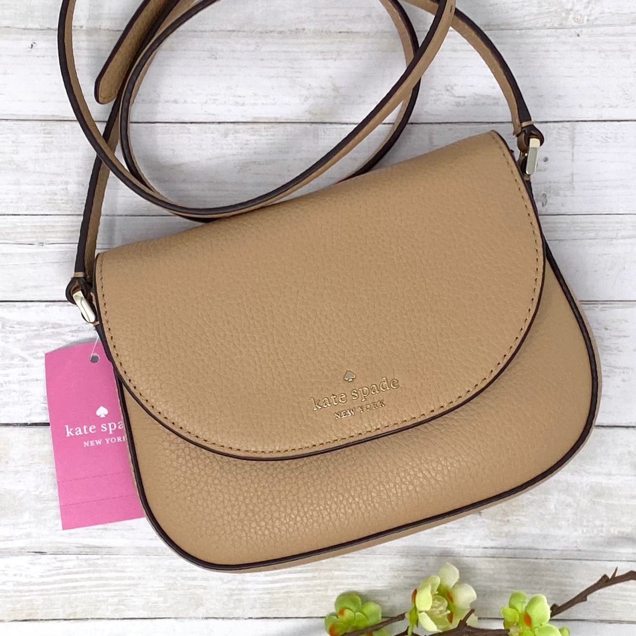 Primary image for Kate Spade Leila Mini Flap Crossbody Purse in Light Fawn Beige Leather wlr00396