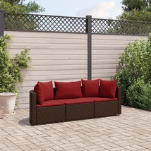 3 Piece Patio Sofa Set with Cushions Brown Poly Rattan - $9,219.02 MXN