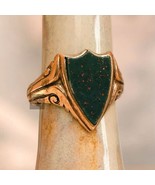 Gold Shield Ring, Vintage Bloodstone Ring, 925 Silver Men&#39;s Ring, Statem... - £293.81 GBP