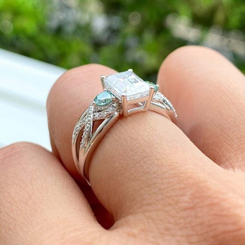 2.50CT Emerald Cut LabGrown Diamond Bar Set 5 Stone Engagement Ring,Wedding Ring Item image 4