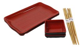 Red Black Melamine Wavy Sushi Plates Sauce Dishes And Chopsticks Set Ser... - €24,20 EUR