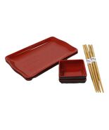 Red Black Melamine Wavy Sushi Plates Sauce Dishes And Chopsticks Set Ser... - $509.35 MXN