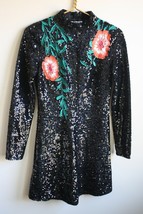 Gianni Bini 0 Talullah Black Sequin Flower Embroidery Mock Neck Dress Lo... - $32.30