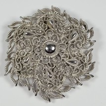 Vintage Crown Trifari Silver Tone Brooch Filigree Flower Design Dommed R... - £13.23 GBP