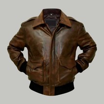 Men&#39;s Cowhide Leather A2 Bomber Jacket: Vintage Aviator Style - $176.70