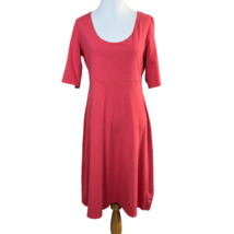 Garnet Hill Dress S Pink Coral Short Sleeve A-Line Knee Length Cotton Bl... - £31.33 GBP