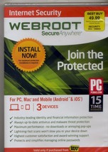 INTERNET SECURITY WEBROOT SECURE ANYWHERE, PC/MAC/MOBILE USE FOR UP TO 3... - $17.81