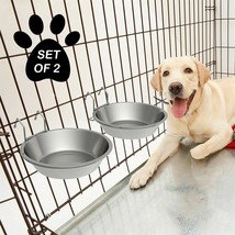 2 Large Stainless Steel 48 Oz Hanging Food Water Bowls Cage Kennel Cats Dogs - £31.63 GBP