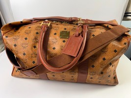 Auth MCM Monogram Cognac Leather Boston Duffle Bag Huge Bag - $513.89