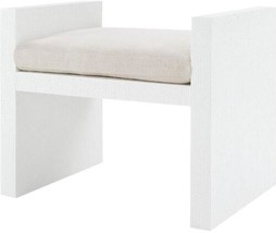 Bench BUNGALOW 5 H-Shape White Lacquer Natural Linen Cushion Heavy Raffia - $1,559.00
