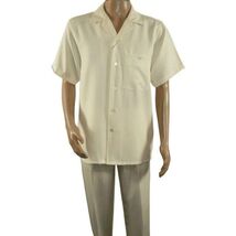 Men 2pc Walking Leisure Suit Short Sleeves By DREAMS 256-05 Solid Cream Ivory image 2