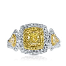 1.39 TCW Cuscino Giallo Diamante Fidanzamento Anello 18k IN Oro Bianco - £3,269.00 GBP