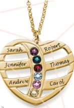 Personalized Engraved Gold Heart Necklace With Birthstones - £111.55 GBP