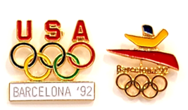 Barcelona '92 Spain Pins Lot 2 Team USA Logo Sports Multicolor Rings Sou... - $14.99