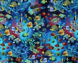 Cotton Fish Sea Ocean Tropical Coral Reef Blue Fabric Print by the Yard ... - $12.95