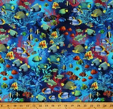 Cotton Fish Sea Ocean Tropical Coral Reef Blue Fabric Print by the Yard D693.66 - £10.18 GBP