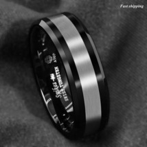 8mm Tungsten Carbide Ring Classic Black Silver Brushed Wedding Band ATOP Jewelry - £19.42 GBP