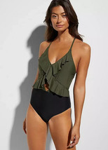 BP Khaki/Black Flounced Cut-Out Swimsuit   UK 14    (FM41-11) - $14.54