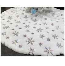 Christmas Tree White Faux Fur Tree Skirt With Sequin Snowflakes (a) - £86.77 GBP