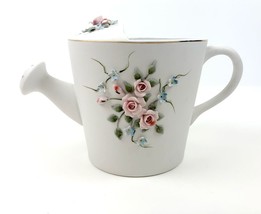White Floral Watering Can Lefton China Home Decoration Hand Painted #1199 - £20.90 GBP
