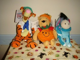 Disney Store Pooh, Tigger, &amp; Eeyore 3 Halloween Bean Bag Plush - £23.59 GBP