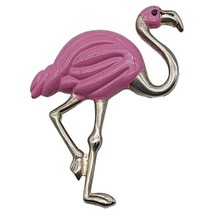 Vtg Signed Best Pink Enamel Flamingo Pin Brooch Or Pendant Silver Tone  - £9.52 GBP