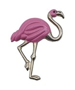 Vtg Signed Best Pink Enamel Flamingo Pin Brooch Or Pendant Silver Tone  - £9.54 GBP