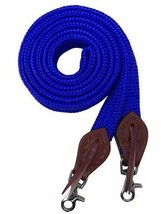 Western Horse Blue 8&#39; Flat Nylon Roping Barrel Racing Rein w/ Slobber St... - $18.80