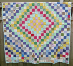 antique quilt OLD cotton homemade vintage granny square 69&quot; x 77&quot; - £209.26 GBP