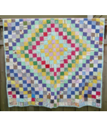 antique quilt OLD cotton homemade vintage granny square 69&quot; x 77&quot; - $382.94 CAD