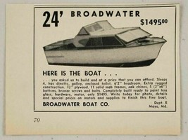 1961 Print Ad Broadwater 24&#39; Cabin Cruiser Boats Made in Mayo,Maryland - $9.28