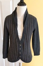 PER SE Carlisle Gray/Brown Stripe Wool/Cashmere 3/4 Sleeve Cardigan Sweater (M) - £23.36 GBP