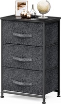 Black Pipishell Nightstand With 3 Fabric Drawers, Wood Top Storage Tower, - £37.54 GBP