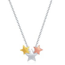 Sterling Silver GP, Rose GP, and Silver Triple Star Necklace - £25.27 GBP