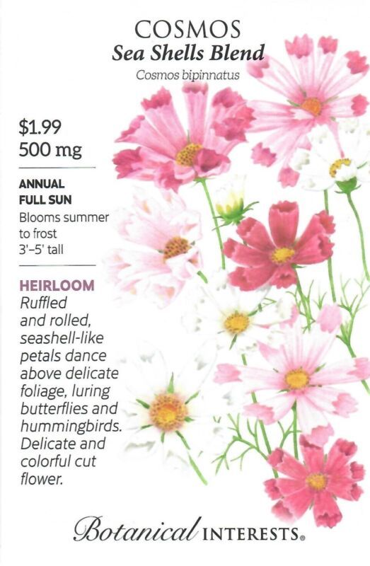 Best Cosmos Sea Shell Blend Flower Seeds Botanical Interests  - $8.42
