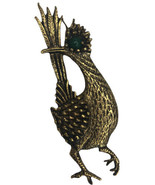 Ambassador Bird Pin  Green Jewel Eye Goldtone Vintage MCM - £6.03 GBP
