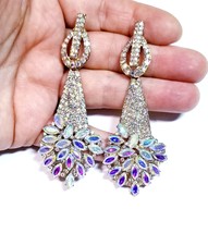 AB Drop Earrings, Bridesmaid Rhinestone Earrings, 3.4 Inch Pageant Jewelry, Crys - £28.75 GBP