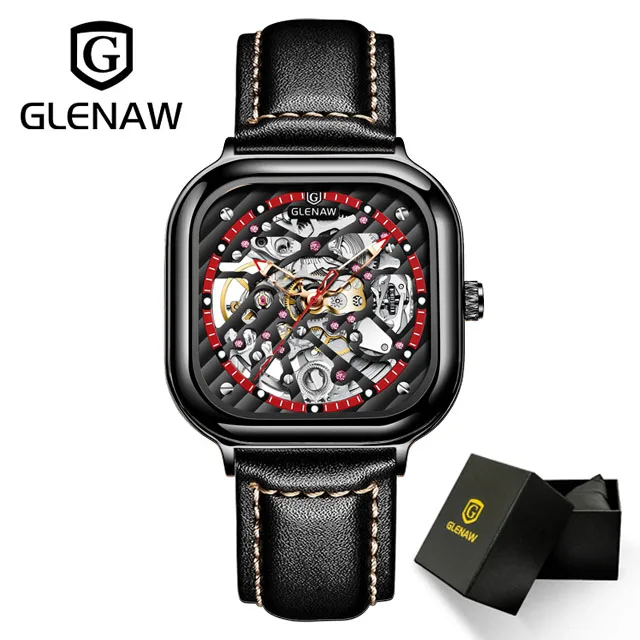 Mechanical Watch for Men Breathable Leatherstainless Steel Automatic Ske... - £37.98 GBP
