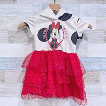 Disney Minnie Mouse Glitter Tutu Hem Hoodie Dress Red Little Girls Size XS 4-5 - $14.84