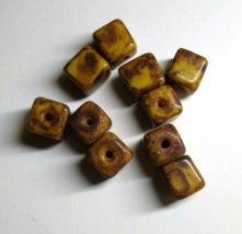 Lot Of 10 Czech 1950s Vintage Picasso Glass Cube Bead Light Brown UNUSED NOS - £8.56 GBP