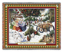 72x54 TWELVE DAYS OF CHRISTMAS Holiday Winter Snow Tapestry Throw Blanket  - £49.84 GBP