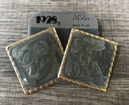 Vintage 1928 Square Tile Earrings Gray Swirl Glazed Pottery Style Boho 1980 New - $27.27