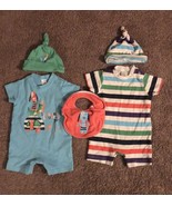 NEXT UK Baby Boy 0-3M Shorts Romper Sets (lot) - 2 Rompers 2 Hats 1 Bib - £16.44 GBP