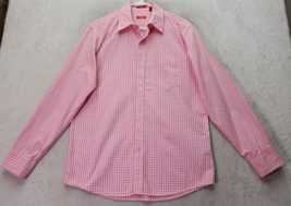 IZOD Dress Shirt Men&#39;s Medium Pink Gingham Check Slim Fit Collared Butto... - $18.46