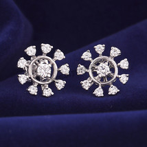 925 Silver 3CT Round Cubic Zirconia Women&#39;s Flower Shape Stud Earrings Push Back - £53.56 GBP