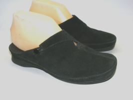 Clarks Women Size 6 M Black Suede Leather Slip On Casual Clog Mule Heels Shoes - £14.66 GBP