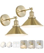 Gold Vintage Wireless Battery Operated Wall Sconces, Industrial Cordless... - $49.49