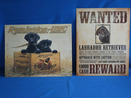 Black Labrador Wanted Sign with Remmington Blk Lab Pups 2 pc Set Metal S... - $28.01